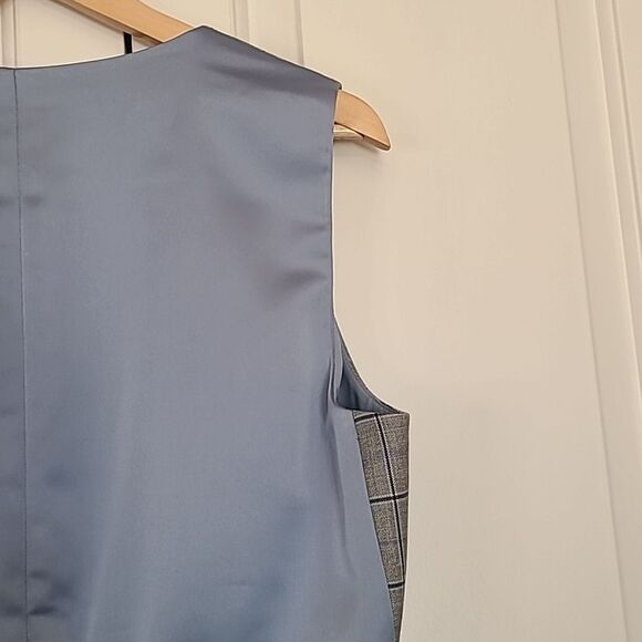 Tahari ASL Satin Back Plaid Vest Gray Blue Size 14 - Picture 8 of 13